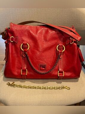 Dooney & Bourke Florentine Satchel Large Handbag Bright Red Leather